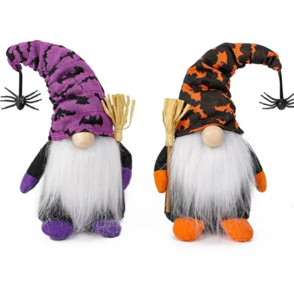 Pair Of Halloween Gnomes With Wizard Hats Long Beards Halloween Decorations 8” - Picture 3 of 4